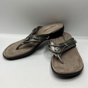 Minnetonka Silverthorne Gray Pewter Leather Sandals 5909041 Women Size 8M